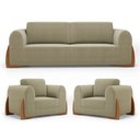 Ver imagem 1 de Kit 02 Poltronas e 01 Sofá Bloom 160cm 02 Lugares com Pés de Madeira Bouclê Bege - Desk Design