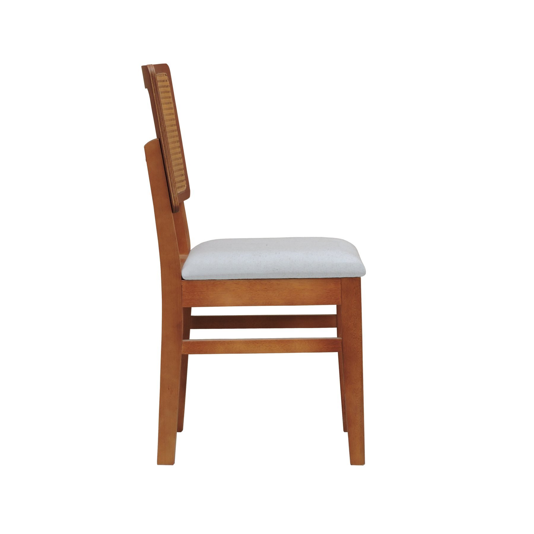 Cadeira Madeira Maciça Lyon Encosto Telinha Assento Estofado Linho Bege - 5