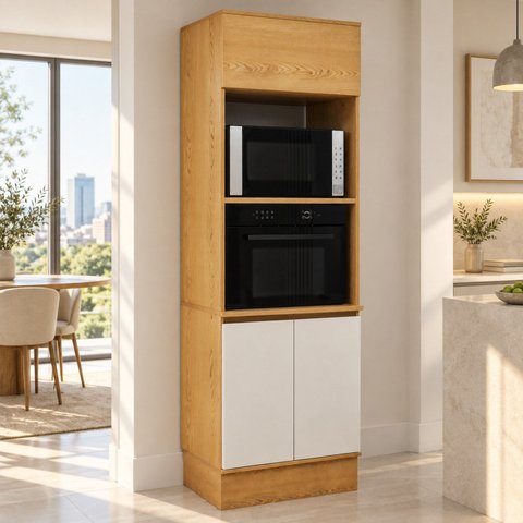 Paneleiro Torre Quente com Espaço para Forno e Micro-Ondas com Rodapés Decorativos
