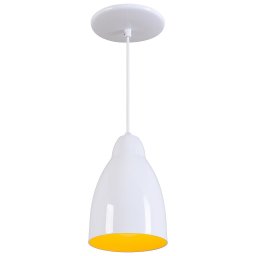 Pendente Bala Luminária Lustre Alumínio Branco Brilhante C/ Amarelo - T&T Iluminação - 1
