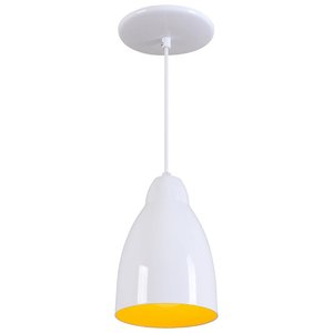 Pendente Bala Luminária Lustre Alumínio Branco Brilhante C/ Amarelo - T&T Iluminação