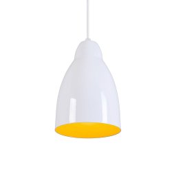 Pendente Bala Luminária Lustre Alumínio Branco Brilhante C/ Amarelo - T&T Iluminação - 3