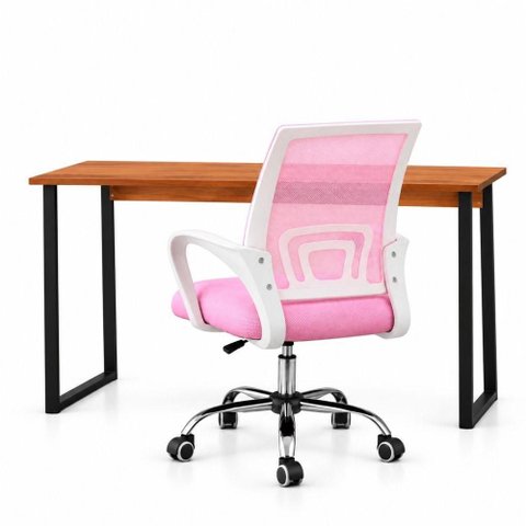 Conjunto de Escritório com Mesa 110cm e Cadeira Begônia Secretária Mesh Base Giratória Rosa
