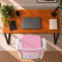 Ver imagem 5 de Conjunto de Escritório com Mesa 110cm e Cadeira Begônia Secretária Mesh Base Giratória Rosa