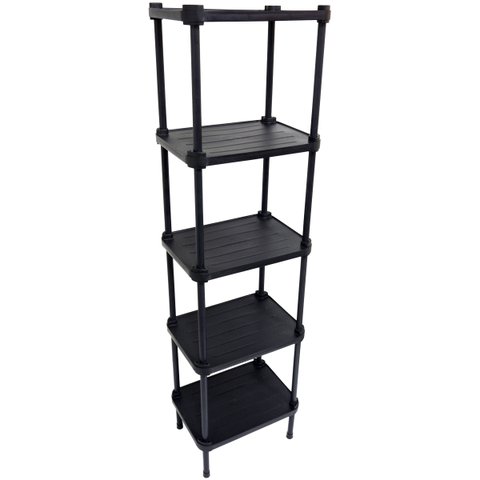 Estante de Plástico Modular Multiuso 5 Prateleiras 1 Torre Preta Montável 65 Kg Qualyplas 5 PRATELEI