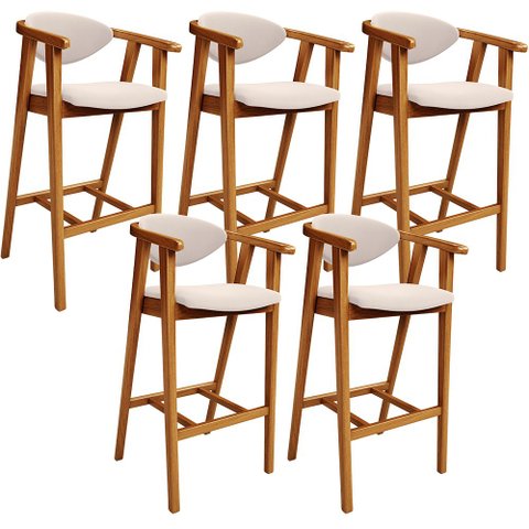 Kit 05 Banquetas Alta Para Cozinha Bancada Bar Sala de Jantar Fixa Cecília L02 Suede Bege - Lyam Dec