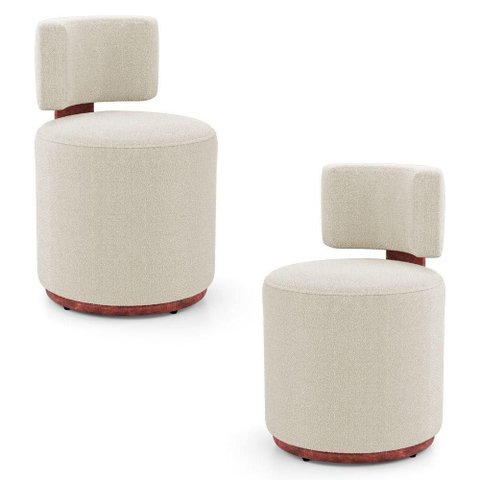Kit 02 Puffs Decorativos Orgânicos Melis Bouclê Bege Couríssimo Ocre - Desk Design