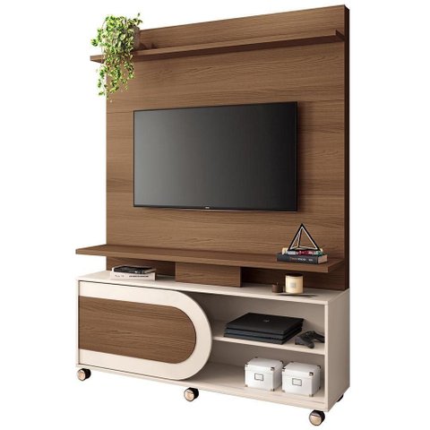 Estante Painel para Tv 55 Pol 136cm 1 Porta Mars B01 Castanho Off White - Lyam Decor
