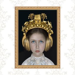 Quadro Moldura Dourada Menina com Fone Ouvido 24x18cm:com Acetato - 1