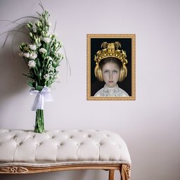 Quadro Moldura Dourada Menina com Fone Ouvido 24x18cm:com Acetato - 2