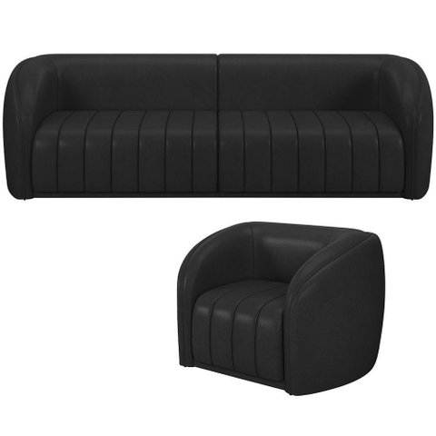 Kit Sofá 5 Lugares para Sala 332cm com 01 Poltrona Lazio M03 Corano Preto - Lyam Decor