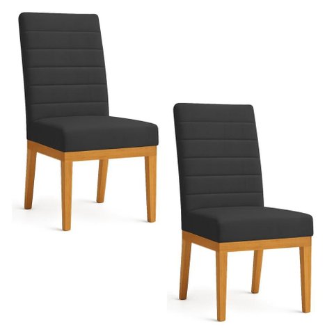 Kit 2 Cadeiras de Jantar Solana Suede Preto Base de Madeira - Pallazio