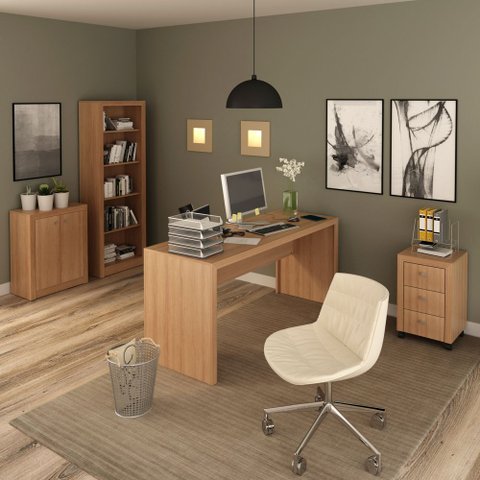 Conjunto de Escritório com Escrivaninha 04 pç CJ43018-037 Tecno Móbili - Tecno Móbili Amêndoa