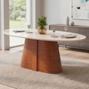 Ver imagem 1 de Mesa de Jantar 8 Lugares Orgânica Elipse Tampo com Vidro 218cm Degas D05 Freijó Off White - Lyam