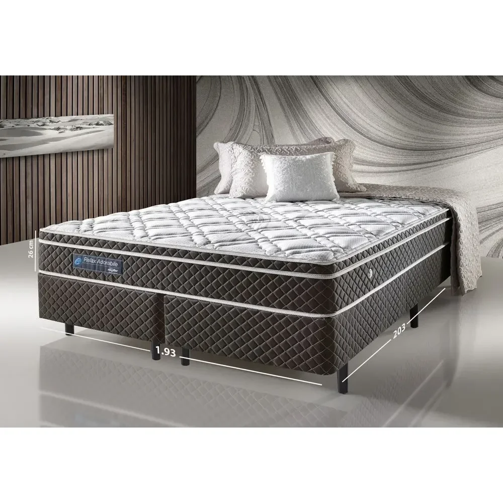 Base + Colchão ecoflex Super King Size 193x203x63cm com Molas Ensacadas Relax Adorabil Marrom