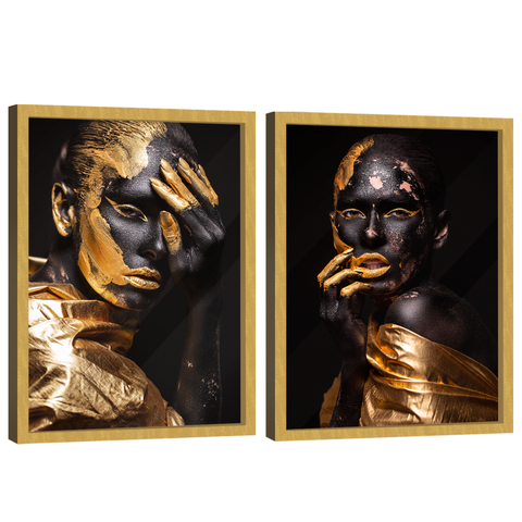 Quadro Decorativo Duo Negras Maquiagem Dourada