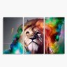 Quadro Leão Colorido Moderno Mosaico 3 Peças em Tecido - 2