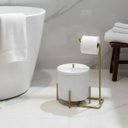 Ver imagem 5 de Kit Lixeira Branca e Dourado 6L Porta Papel Dourado Banheiro