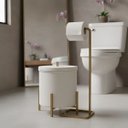 Ver imagem 1 de Kit Lixeira Branca e Dourado 6L Porta Papel Dourado Banheiro