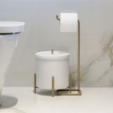 Ver imagem 3 de Kit Lixeira Branca e Dourado 6L Porta Papel Dourado Banheiro