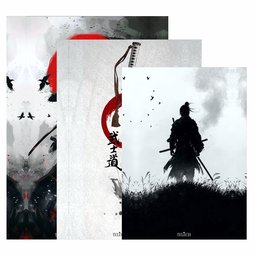 Kit 3 Quadro Decorativo Samurai Arte Japonesa Ninja Katana 28x20cm - 4