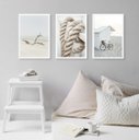 Ver imagem 2 de Kit 3 Quadros Coleção Praia Branco e Bege 33x24cm:madeira Preta