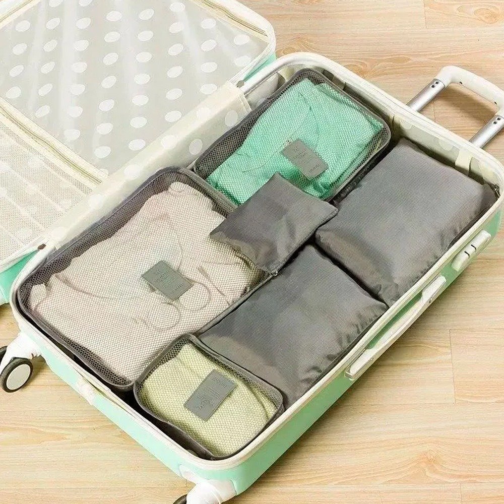 Kit 6 Sacos Bolsas Organizador Mala Roupas Bagagem Viagem - Cinza - 2