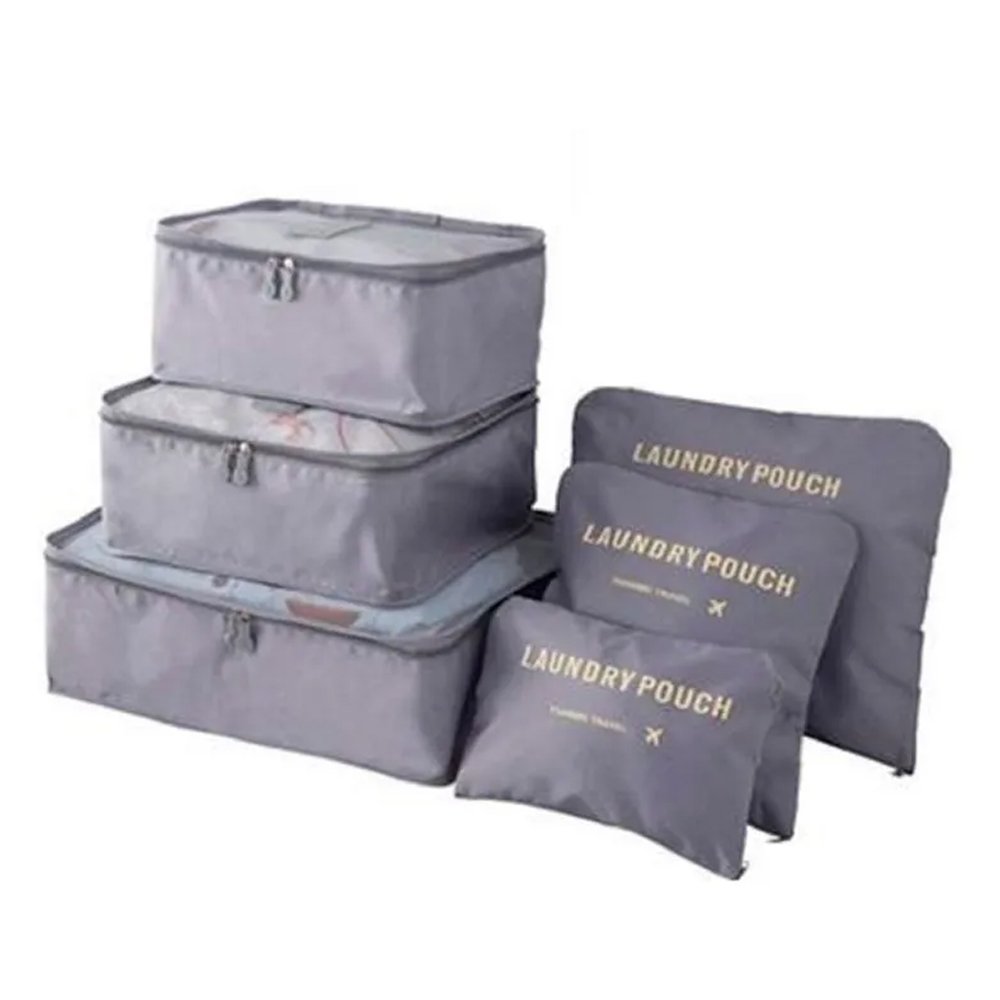 Kit 6 Sacos Bolsas Organizador Mala Roupas Bagagem Viagem - Cinza - 1