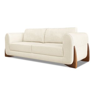 Sofá 3 Lugares 2,20m Linho Rústico Natural com Detalhes em Madeira - Jobim Lucadi Home