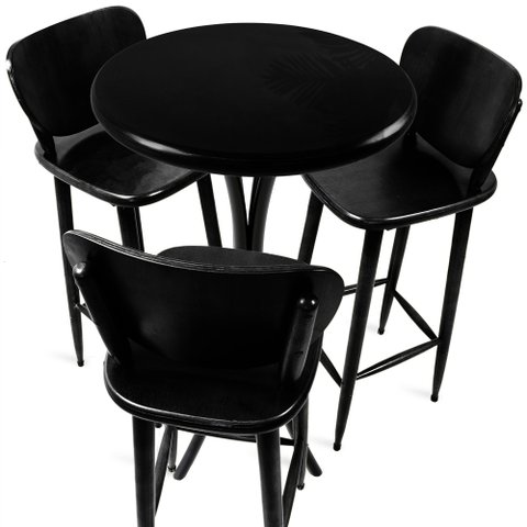 Cj Mesa Madeira 60cm - Bistô Fixa 98cm + 3 Banquetas 73 - Preta - Liso