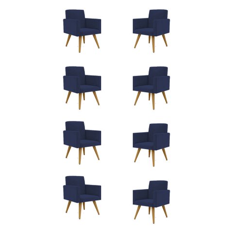 Kit 8 Cadeiras Poltronas Decorativas Escritório Recepção Cor:Azul-Marinho
