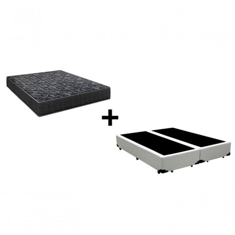 Cama Box Casal 138 Bipartido Tecido Branco com Colchão Lisboa Bello Box D28 Preto