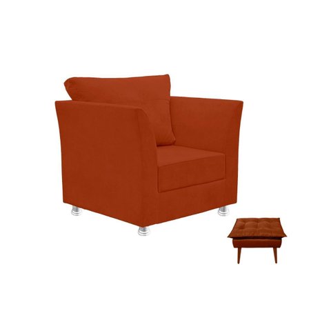01 Poltrona Lisboa Decorativa + 01 Puff Opala Decorativo Suede Escolha Sua Cor