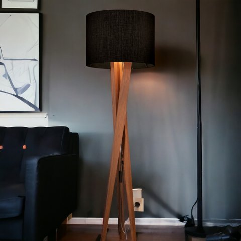 Abajur de Chão Pés Trançados de Madeira Maciça Cúpula Redonda 1,58cm Iluminação para Sua Leitura:pre
