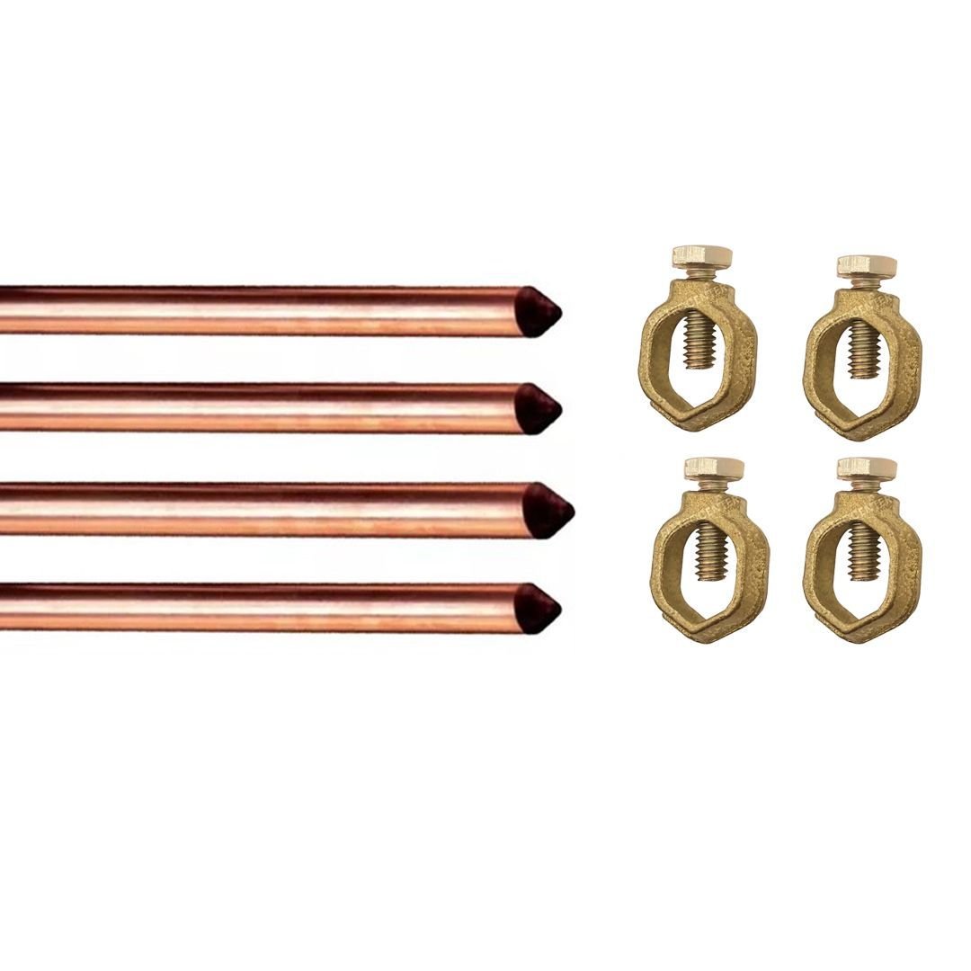 Kit 4 Haste Aterr Cobre - 1/2 X 2,0mts 10mm + 04 Conector - 1