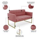 Ver imagem 3 de Sofá Namoradeira e 1 Poltrona Base Industrial Dourado Ana Suede Rosê - Ibiza