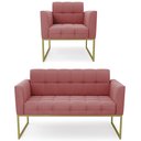 Ver imagem 1 de Sofá Namoradeira e 1 Poltrona Base Industrial Dourado Ana Suede Rosê - Ibiza