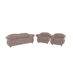 Um Sofá 3 Lugares + Duas Poltronas Chesterfield Merlo- Veludo Nude / decoração, sala de estar, re - 1
