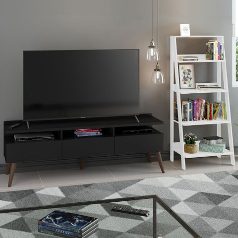 Rack para Tv até 65 Polegadas Madesa Londres e Estante Escada - Preto/branco
