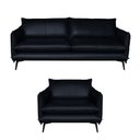 Ver imagem 4 de Conjunto Poltrona e Sofá Decorativo Sala de Estar América 2 Lugares 200cm Couro Azul Marinho - Mozze