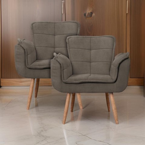 Kit 2x Poltronas Opala para Sala Cadeira Elegante com Apoio de Braço em Veludo - Sentô Capuccino