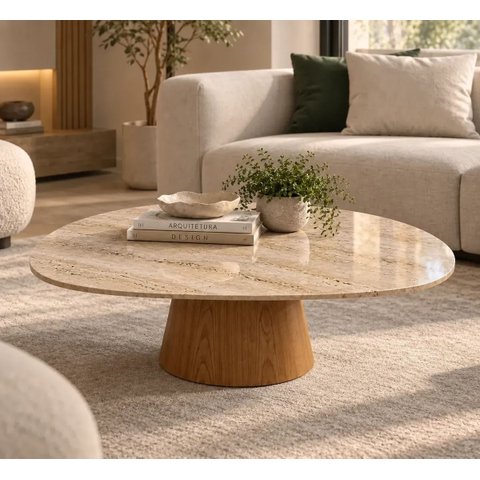 Mesa de Centro Éclat 110x70cm em Mármore Travertino