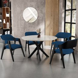Cadeira para Sala de Jantar Estar Living Estofada Suran L02 Preto Suede Azul Marinho - Lyam Decor - 2