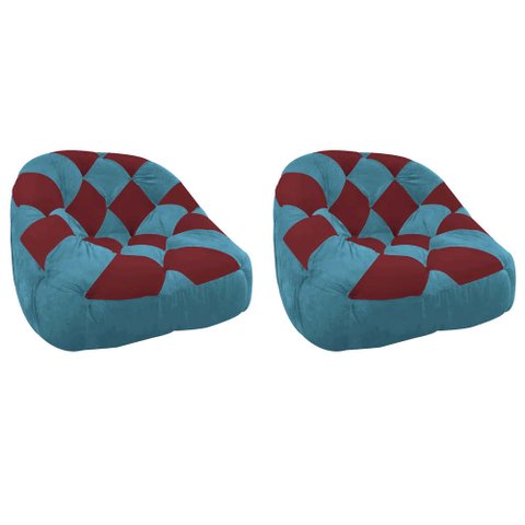 Kit 02 Poltrona Paloma Escritório Sala Pé Plástico Suede Azul Turquesa e Suede Vinho - Dominic Decor