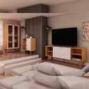 Ver imagem 1 de Sala de Estar Rack Cristaleira e Buffet Pés Madeira 100% Mdf Cor:cinamomo com White Laca Frisado