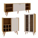 Ver imagem 2 de Sala de Estar Rack Cristaleira e Buffet Pés Madeira 100% Mdf Cor:cinamomo com White Laca Frisado