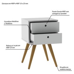 Mesa de Cabeceira 2 Gavetas Retrô 50 Branco - 6