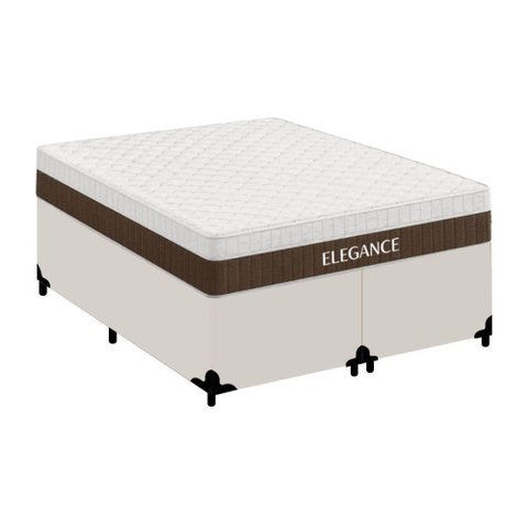 Cama Box com Colchão Casal Elegance Bipartido Molas Ensacadas Pillow Top Branco Royal 138cm