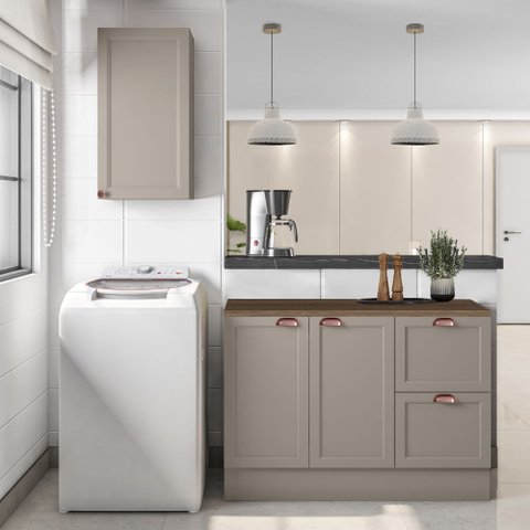 Composição Cozinha Modulada Olivia 2 Peças 3 Portas com Tampo Poliman Móveis