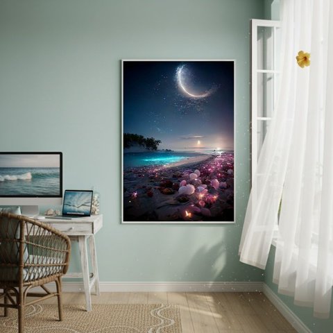 Quadro Decorativo Oceano Estrelado-70x50cm:moldura Preta